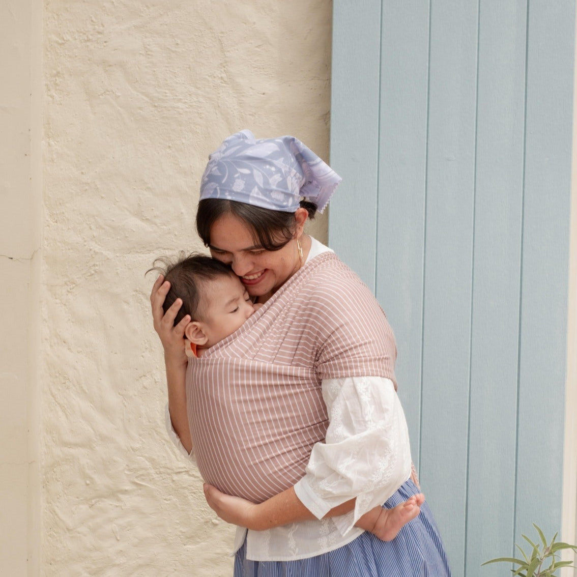 Stretchy Wrap - Reversible Breton Stripe Rose Dust | Gendongan Bayi