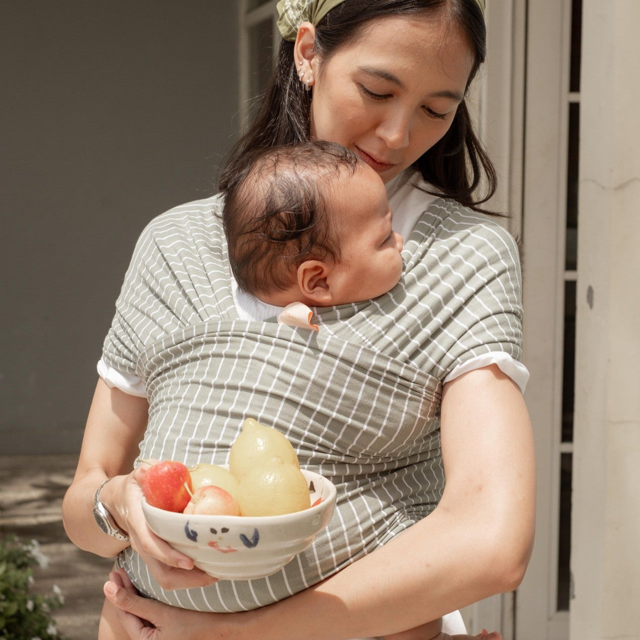 Stretchy Wrap - Reversible Breton Stripe Olive | Gendongan Bayi