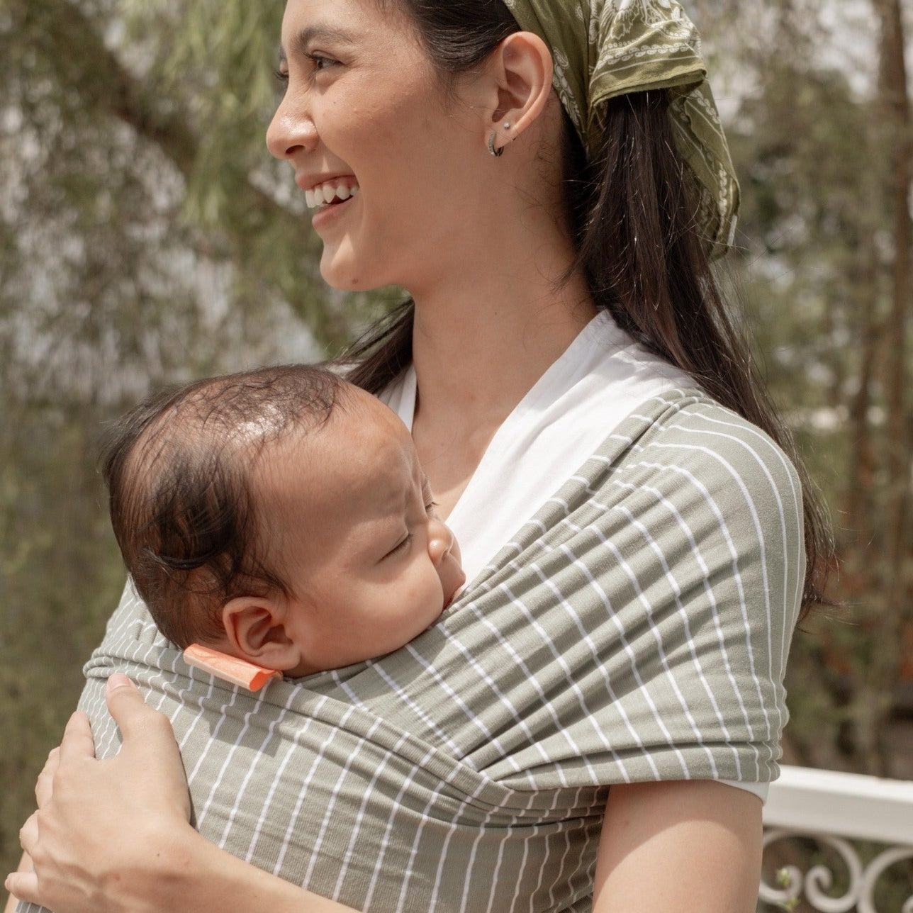 Stretchy Wrap - Reversible Breton Stripe Olive | Gendongan Bayi