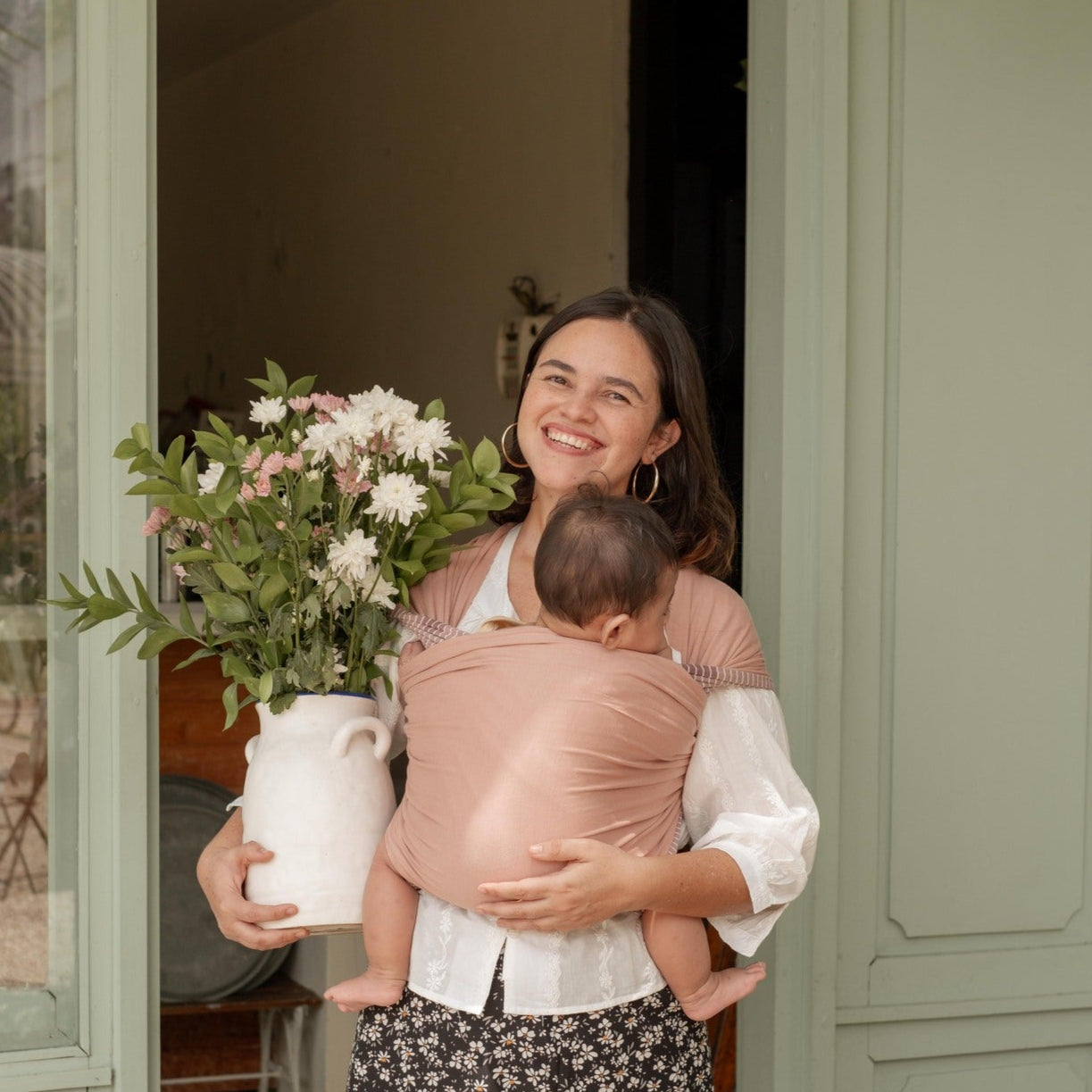 Stretchy Wrap - Reversible Breton Stripe Rose Dust | Gendongan Bayi