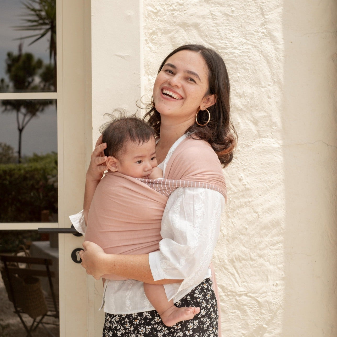 Stretchy Wrap - Reversible Breton Stripe Rose Dust | Gendongan Bayi