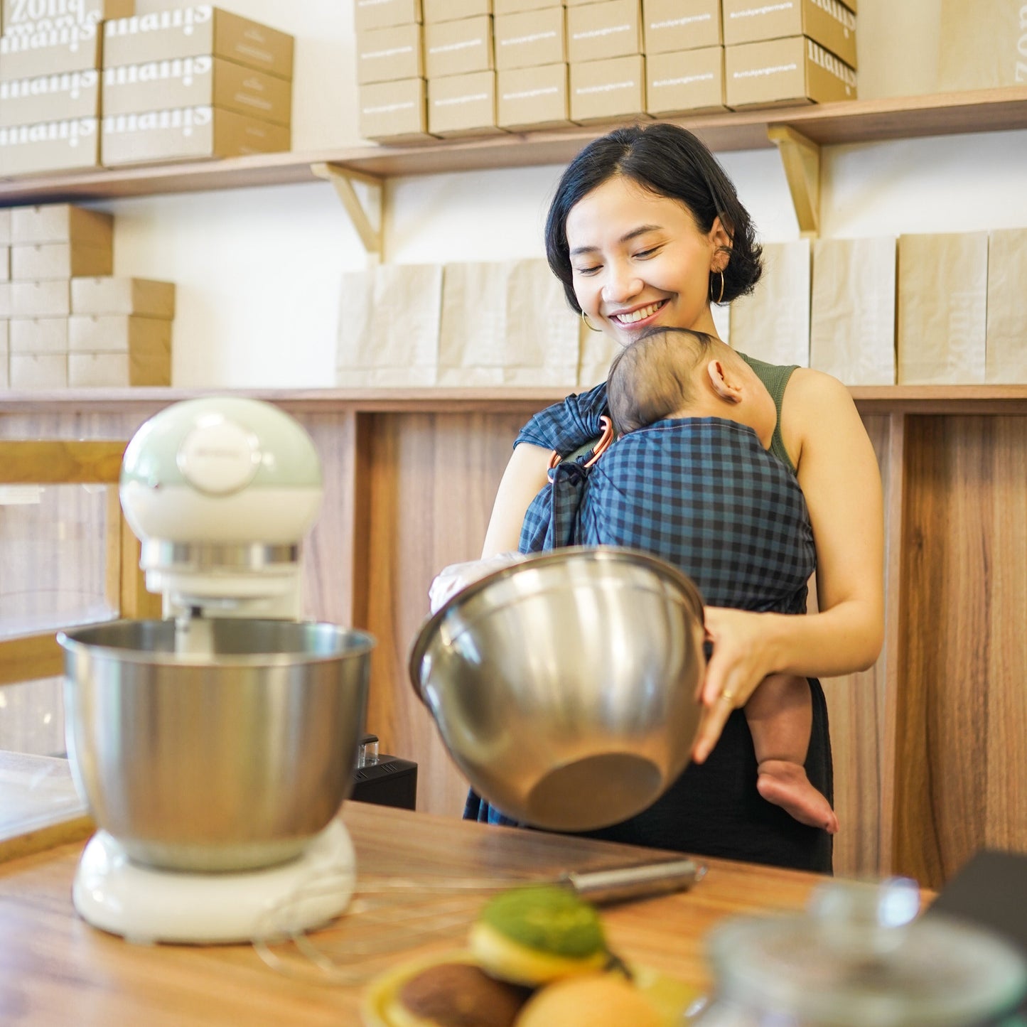 Ring Sling Cotton - Navy Gingham - Gendongan Bayi