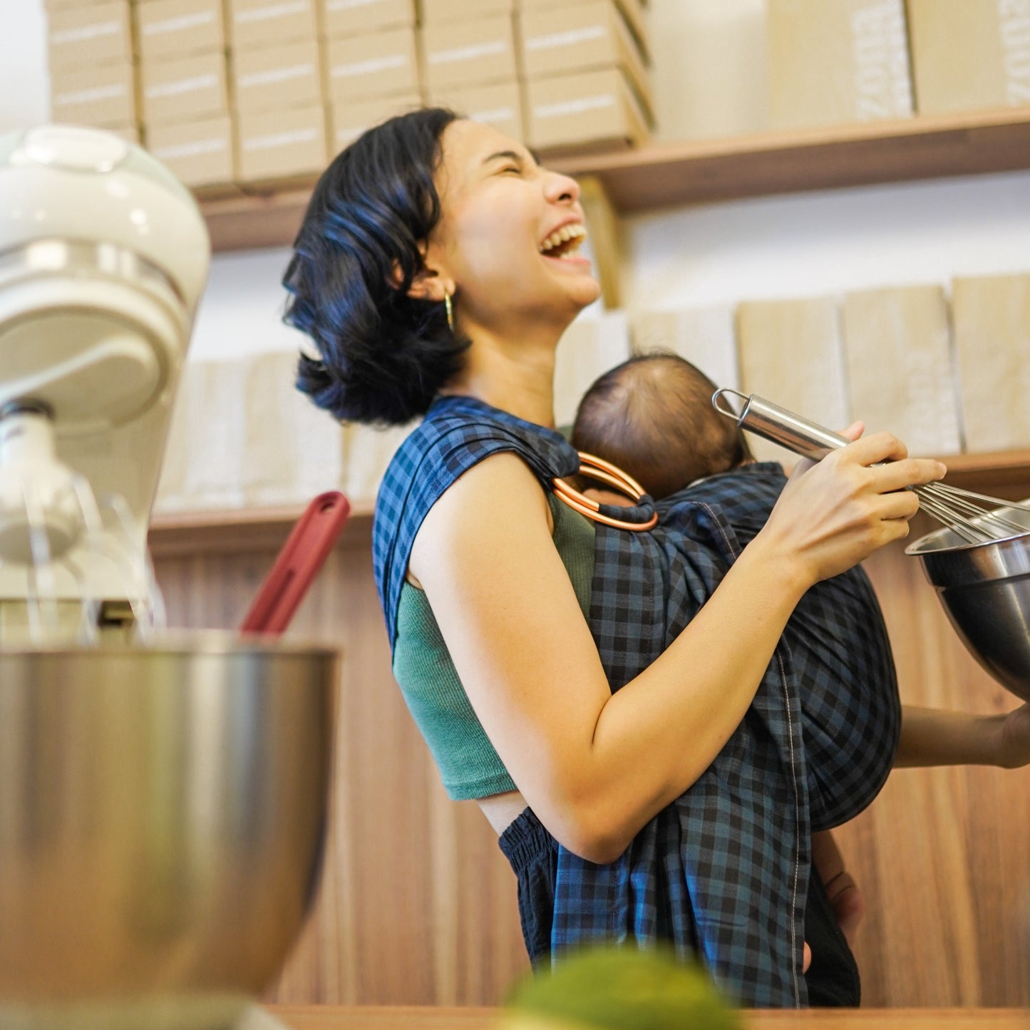 Ring Sling Cotton - Navy Gingham - Gendongan Bayi