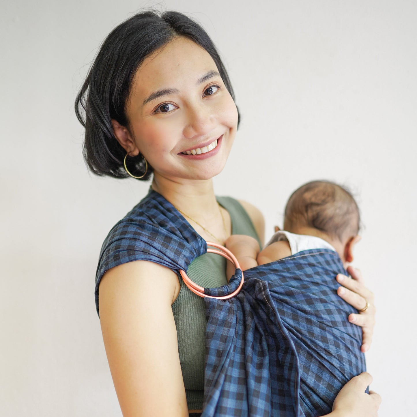 Ring Sling Cotton - Navy Gingham - Gendongan Bayi