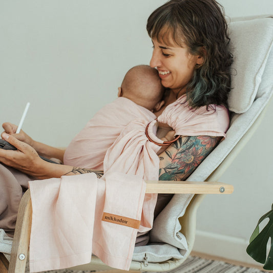 Ring Sling Linen - Baby Pink - Gendongan Bayi