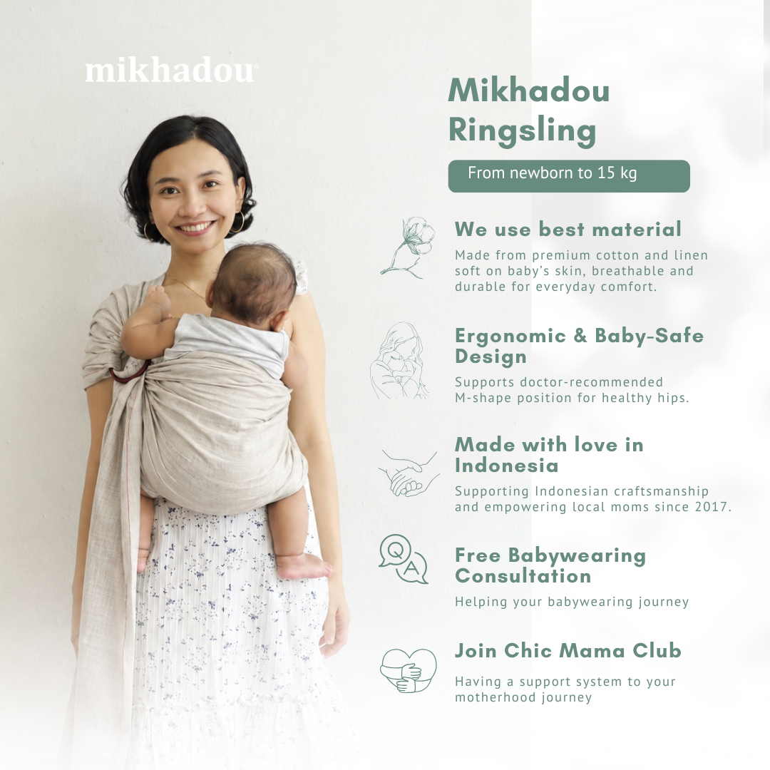 Mikhadou - Ring Sling Sand Linen - Gendongan Bayi M Shape - Baby Carrier