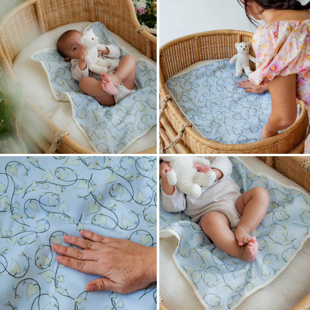 PO READY 28 SEPTEMBER 2026 / Changing Pad Mikhadou x Amanda Mitsuri Green Leaves - Perlak Bayi - Alas Ganti Popok