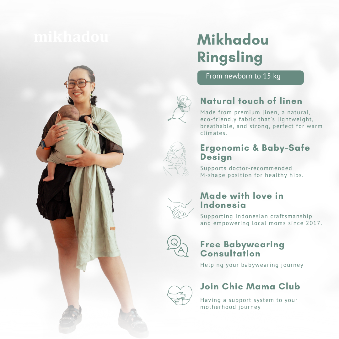 Mikhadou - Ring Sling Ash Linen - Gendongan Bayi M Shape - Baby Carrier