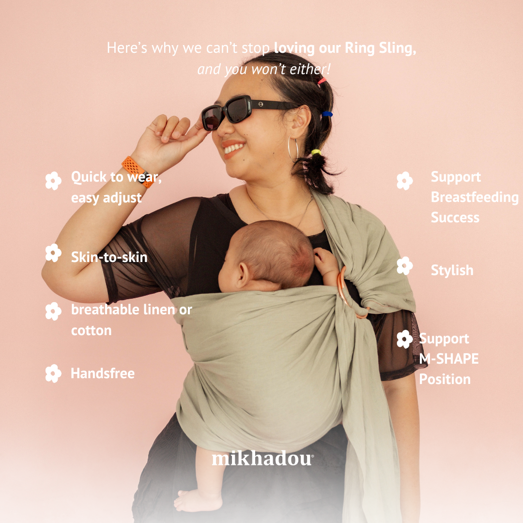 Mikhadou - Ring Sling Ash Linen - Gendongan Bayi M Shape - Baby Carrier