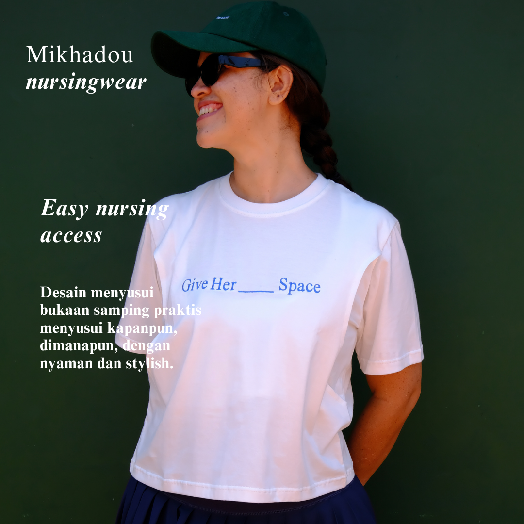 PRE ORDER/READY 1 SEPTEMBER 2026 - Mikhadou - Nursingwear Tee -  Motherhood Give Her Space White  / Nursing Short Sleeve Tee / Longsleeve