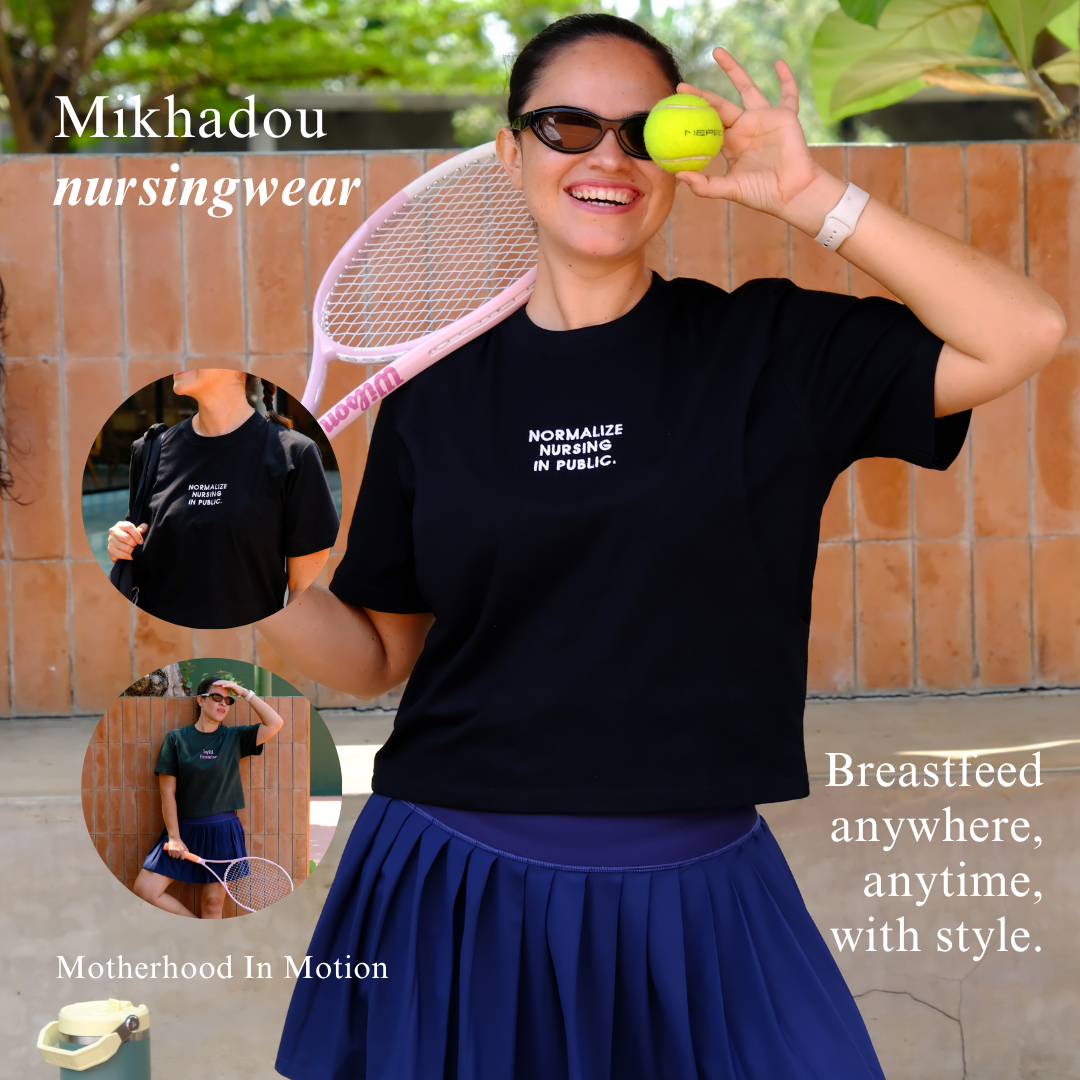 PRE ORDER/READY 1 SEPTEMBER 2026 - Mikhadou - Nursingwear Tee -  Motherhood Normalize Nursing In Public Black / Nursing Short Sleeve Tee / Longsleeve