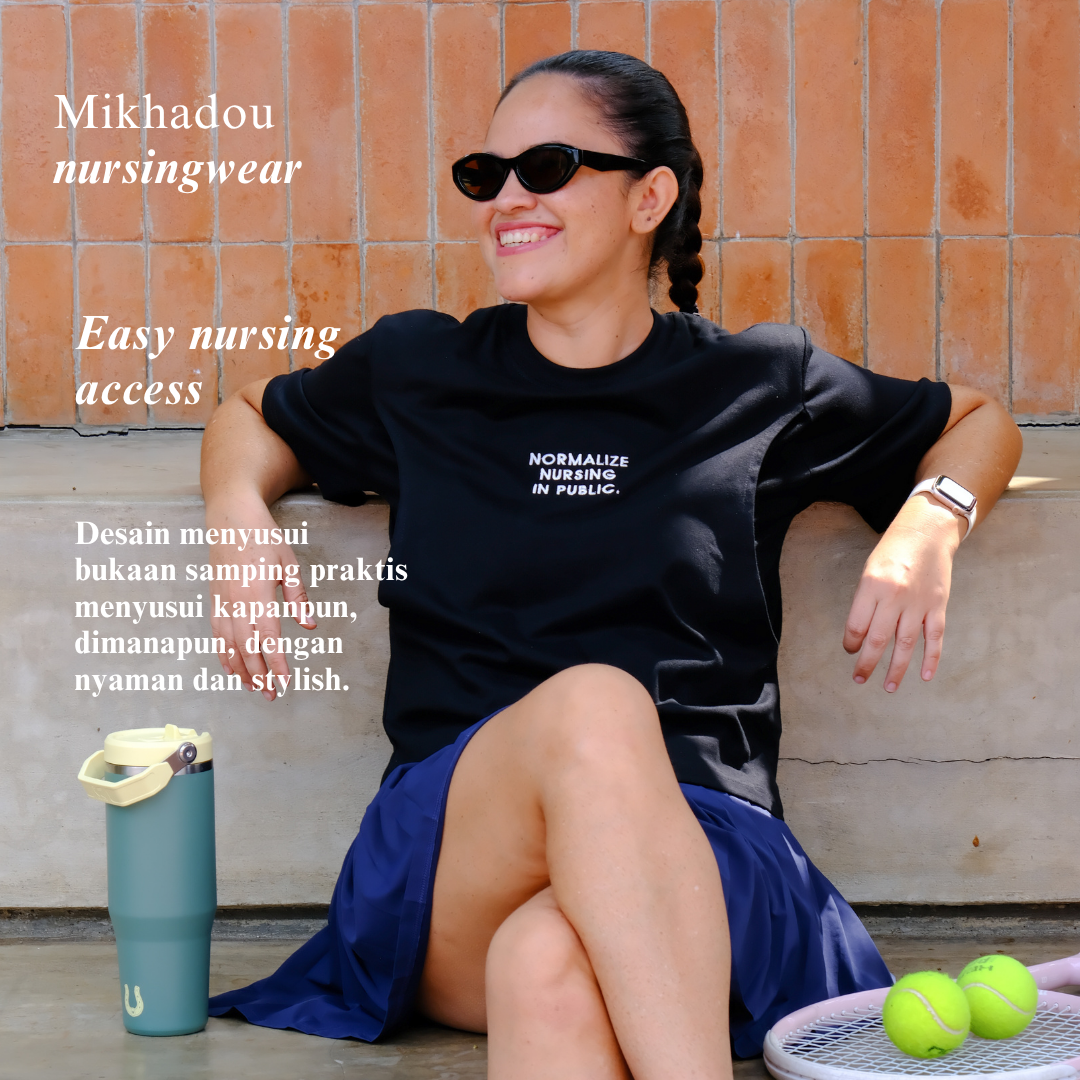 PRE ORDER/READY 1 SEPTEMBER 2026 - Mikhadou - Nursingwear Tee -  Motherhood Normalize Nursing In Public Black / Nursing Short Sleeve Tee / Longsleeve