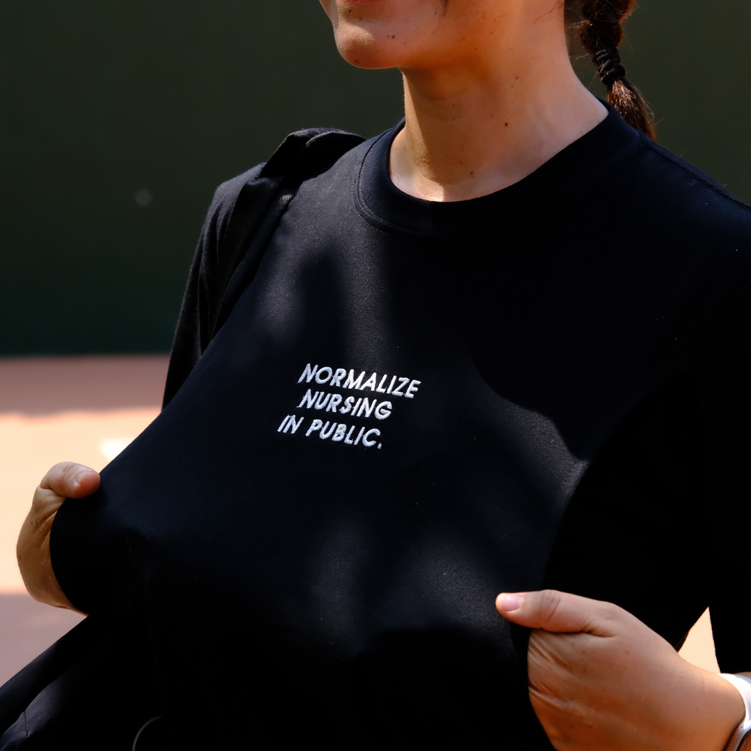PRE ORDER/READY 1 SEPTEMBER 2026 - Mikhadou - Nursingwear Tee -  Motherhood Normalize Nursing In Public Black / Nursing Short Sleeve Tee / Longsleeve