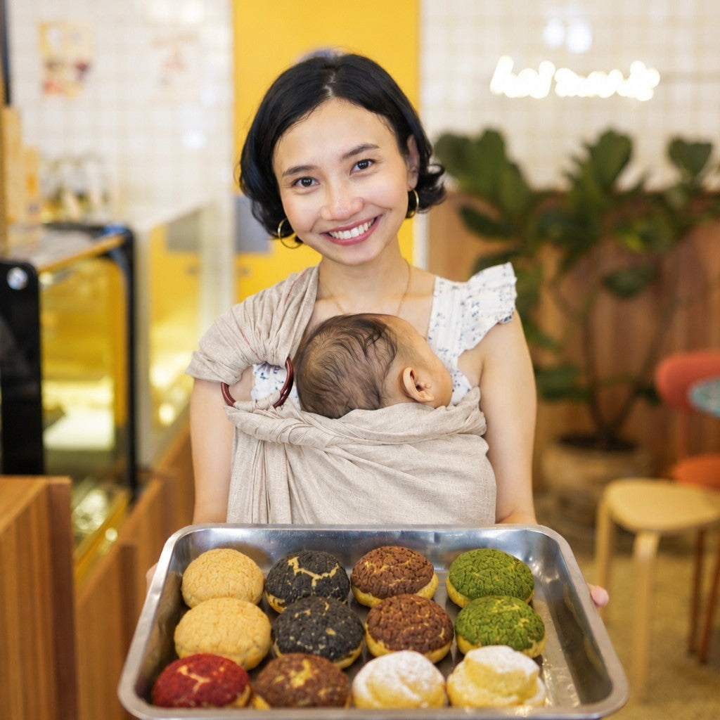 Mikhadou - Ring Sling Sand Linen - Gendongan Bayi M Shape - Baby Carrier