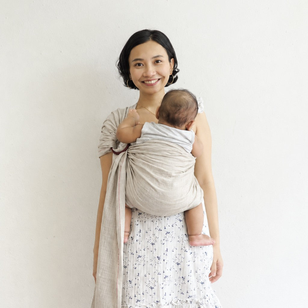 Mikhadou - Ring Sling Sand Linen - Gendongan Bayi M Shape - Baby Carrier