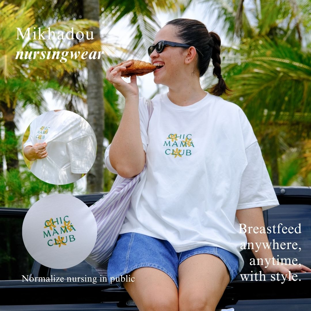 Mikhadou - Nursingwear Tee - Chic Mama Club White Tee / Baju Menyusui Lengan Pendek