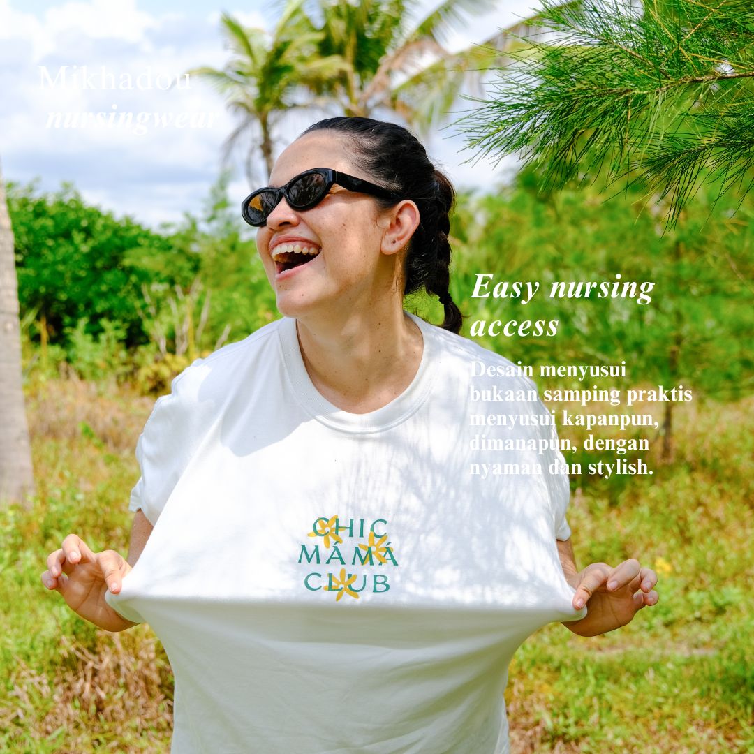 Mikhadou - Nursingwear Tee - Chic Mama Club White Tee / Baju Menyusui Lengan Pendek