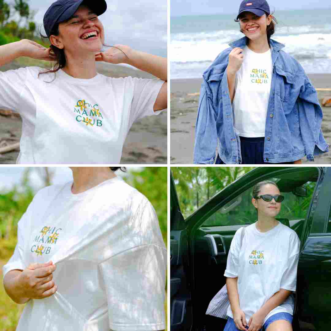Mikhadou - Nursingwear Tee - Chic Mama Club White Tee / Baju Menyusui Lengan Pendek