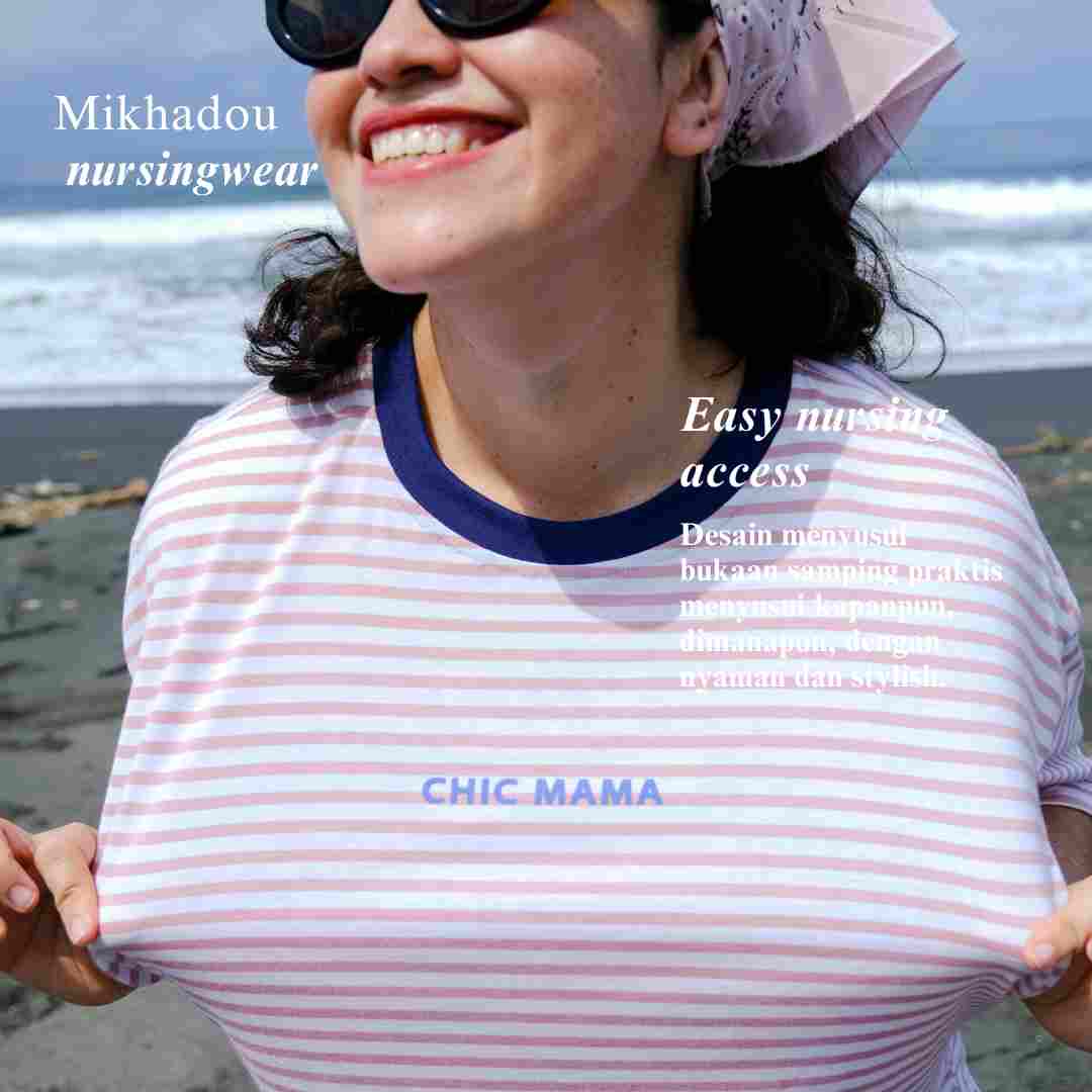 Mikhadou - Nursingwear Tee - Chic Mama Stripe / Baju Menyusui Lengan Pendek