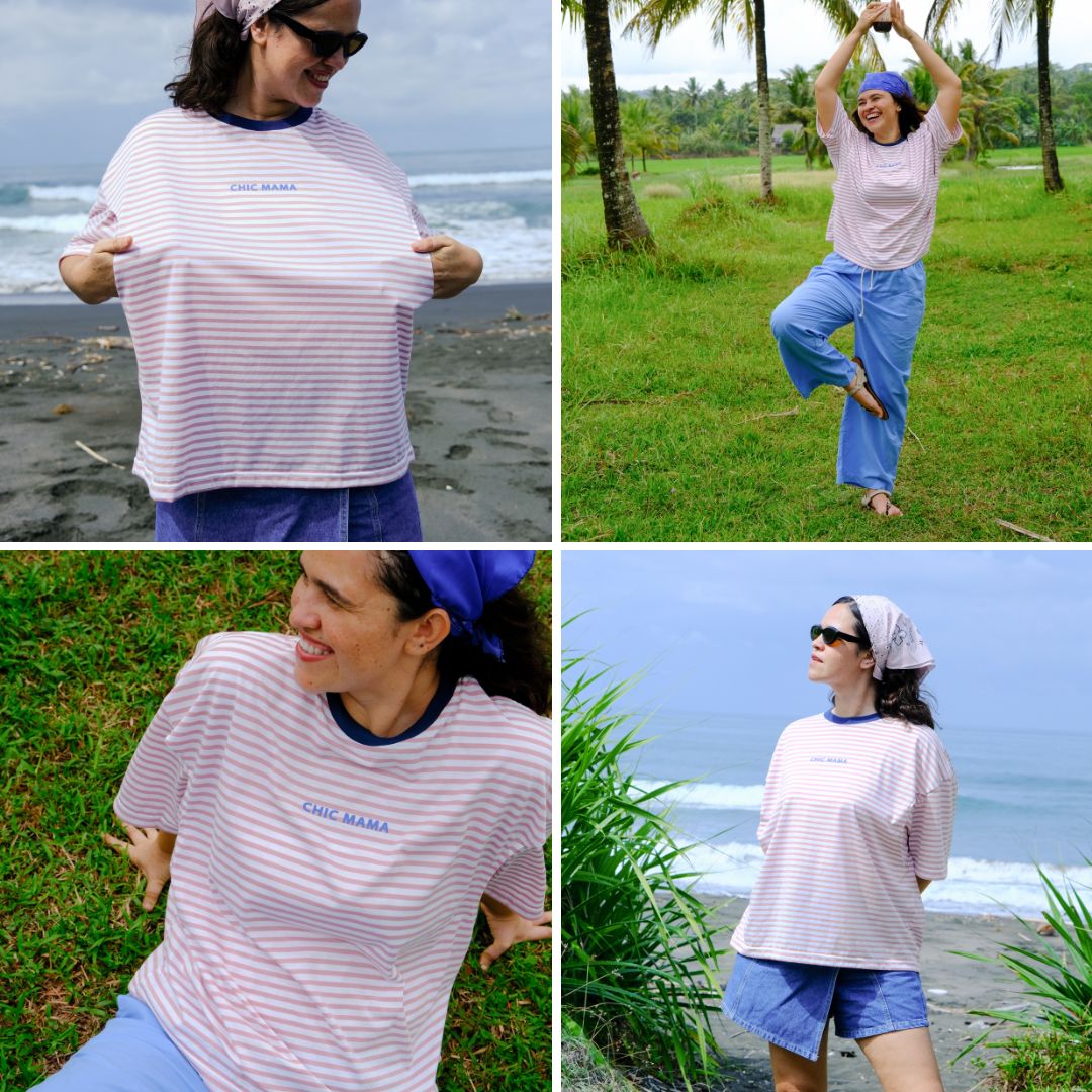 Mikhadou - Nursingwear Tee - Chic Mama Stripe / Baju Menyusui Lengan Pendek