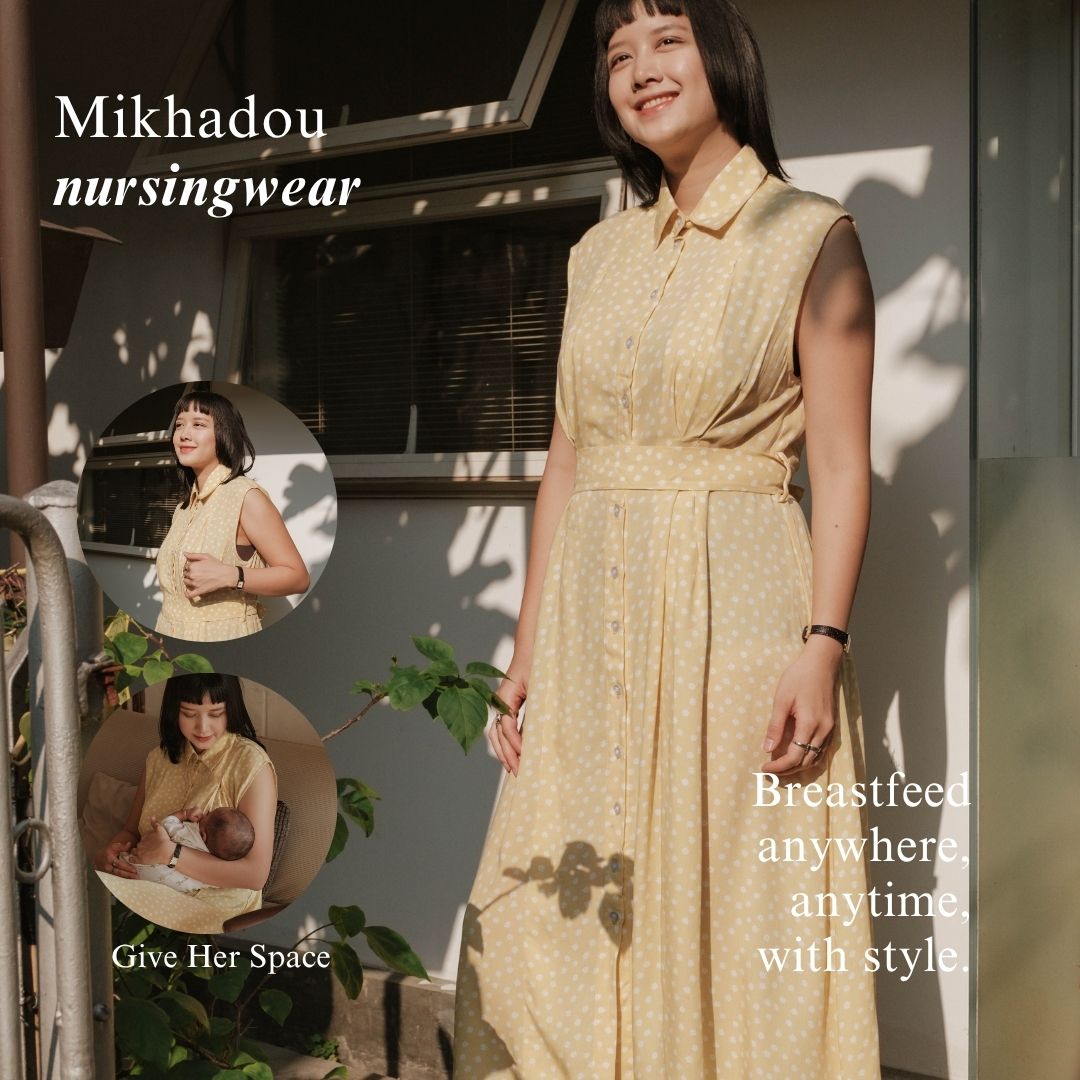 PRE ORDER READY 25 JULI Mikhadou - Baju Menyusui Nursingwear Chloe Yellow Dress  / Dress Busui Rample
