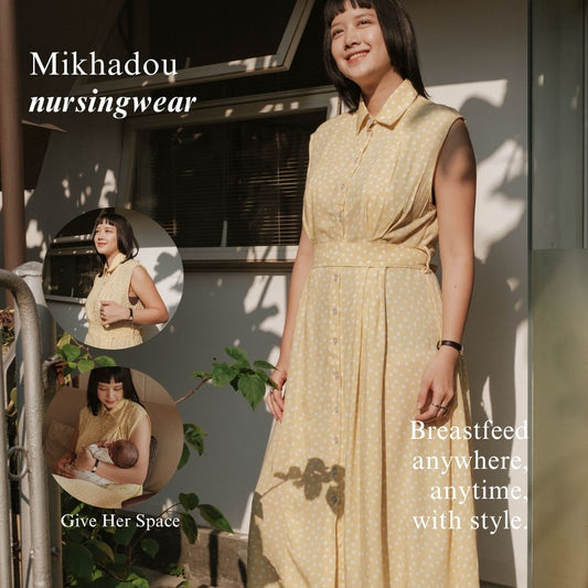 PRE ORDER READY 25 JULI Mikhadou - Baju Menyusui Nursingwear Chloe Yellow Dress  / Dress Busui Rample