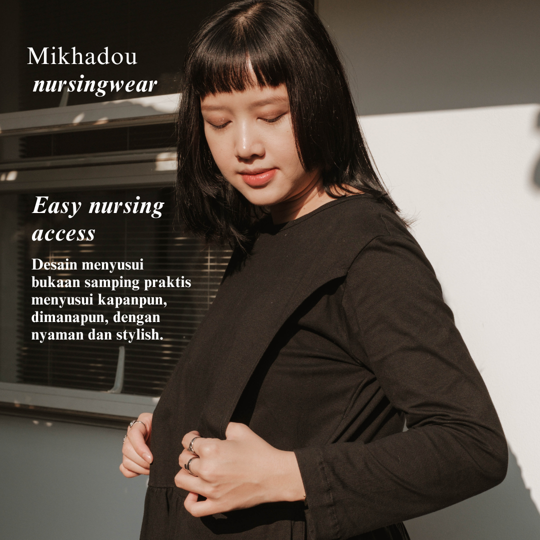 Mikhadou - Baju Menyusui Nursingwear Amelie Dress  / Dress Busui Rample / Dress Long Sleeve