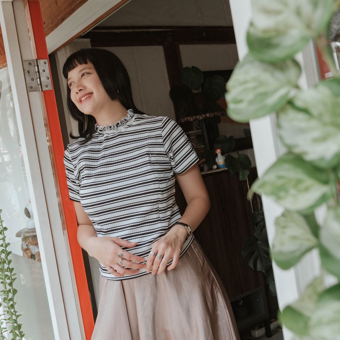Mikhadou - Baju Menyusui Nursingwear Juliette Tee / Atasan Busui Lengan Pendek / Atasan Stripe