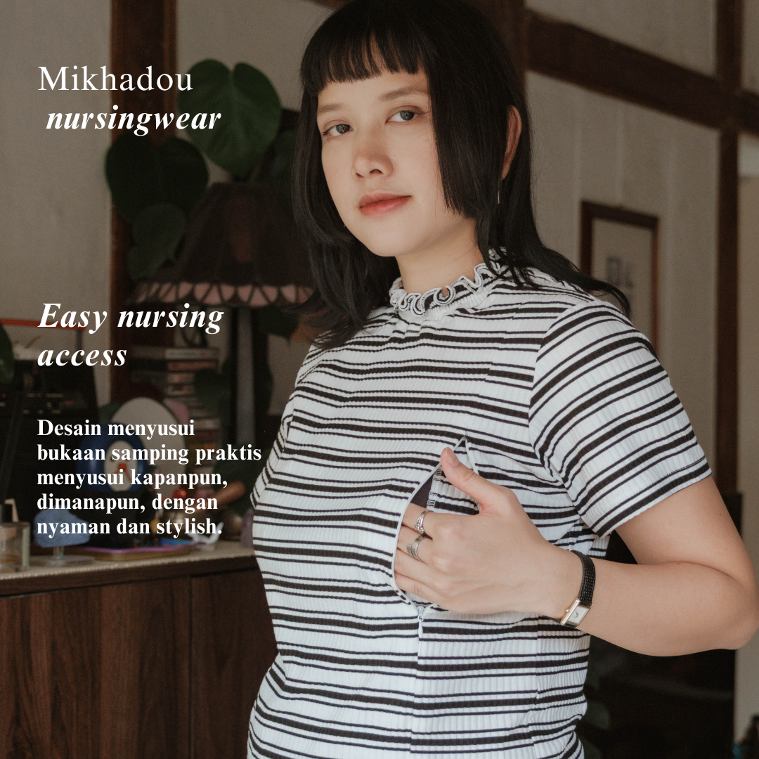 Mikhadou - Baju Menyusui Nursingwear Juliette Tee / Atasan Busui Lengan Pendek / Atasan Stripe
