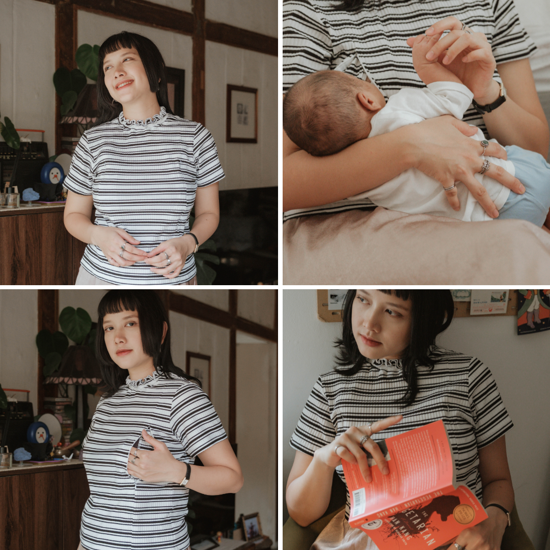 Mikhadou - Baju Menyusui Nursingwear Juliette Tee / Atasan Busui Lengan Pendek / Atasan Stripe