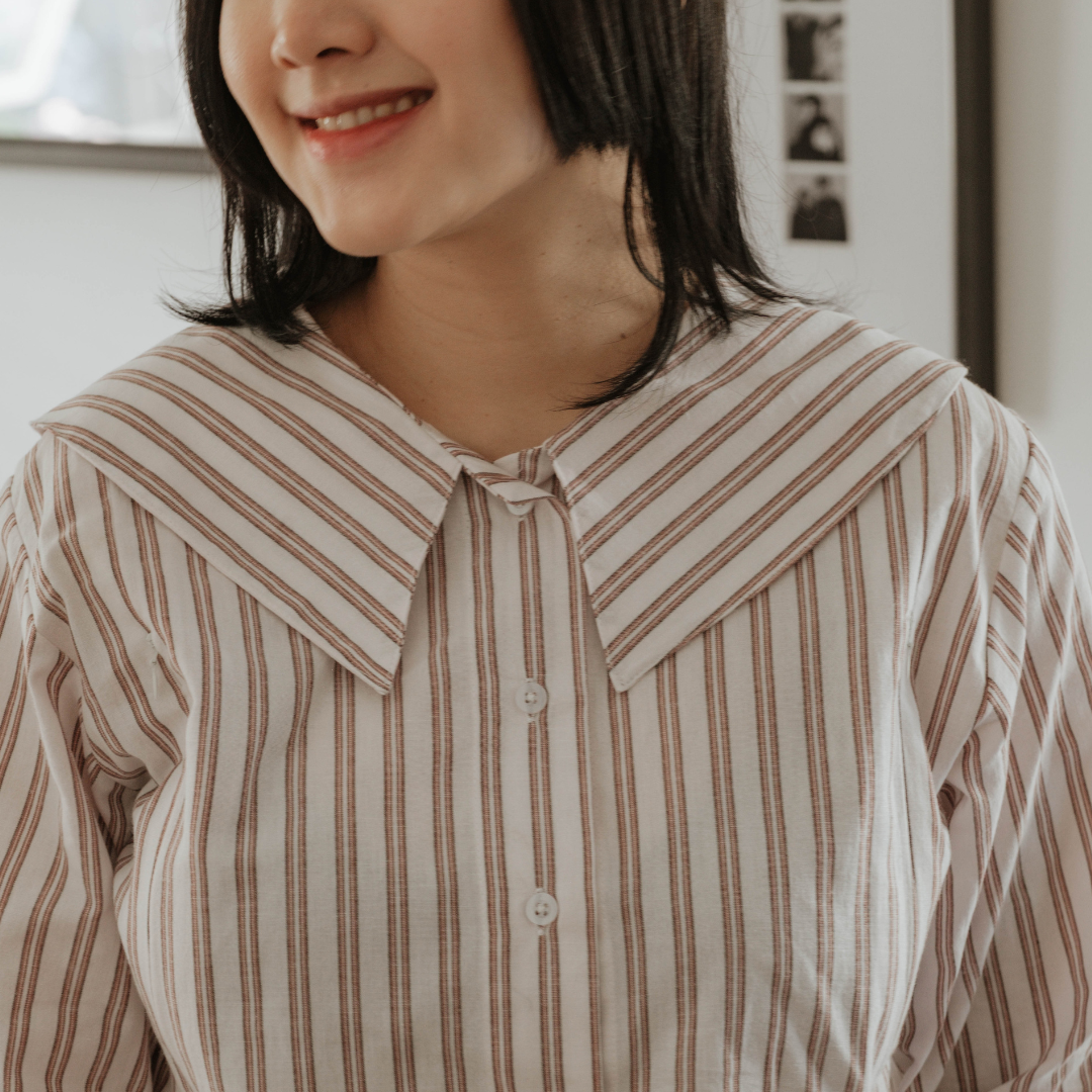 Mikhadou - Eloise Blouse Longsleeve - Nursingwear Baju Menyusui - Atasan Stripe - Bukaan Samping Kanan Kiri