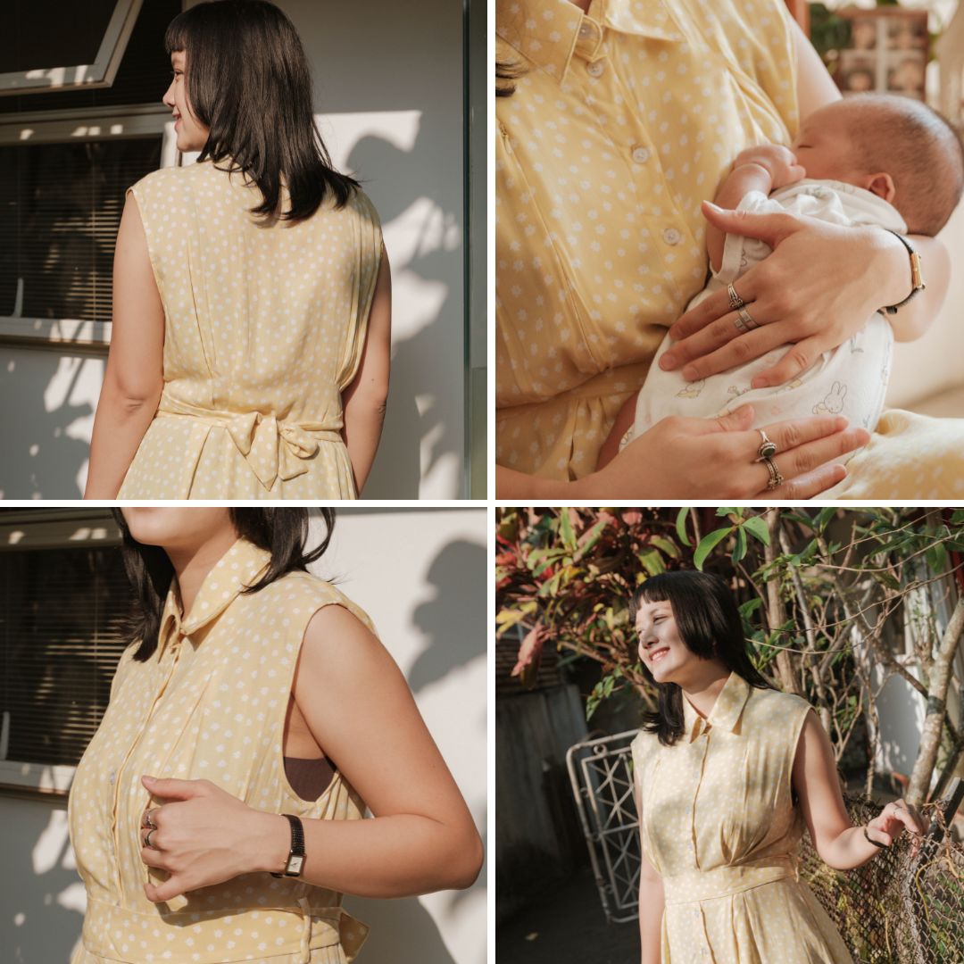 PRE ORDER READY 25 JULI Mikhadou - Baju Menyusui Nursingwear Chloe Yellow Dress  / Dress Busui Rample