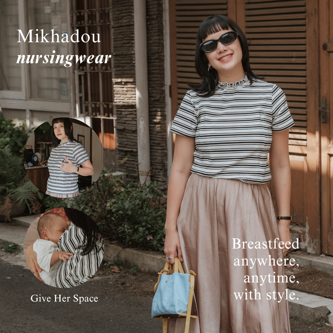 Mikhadou - Baju Menyusui Nursingwear Juliette Tee / Atasan Busui Lengan Pendek / Atasan Stripe
