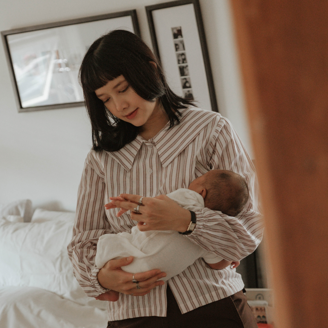 Mikhadou - Eloise Blouse Longsleeve - Nursingwear Baju Menyusui - Atasan Stripe - Bukaan Samping Kanan Kiri