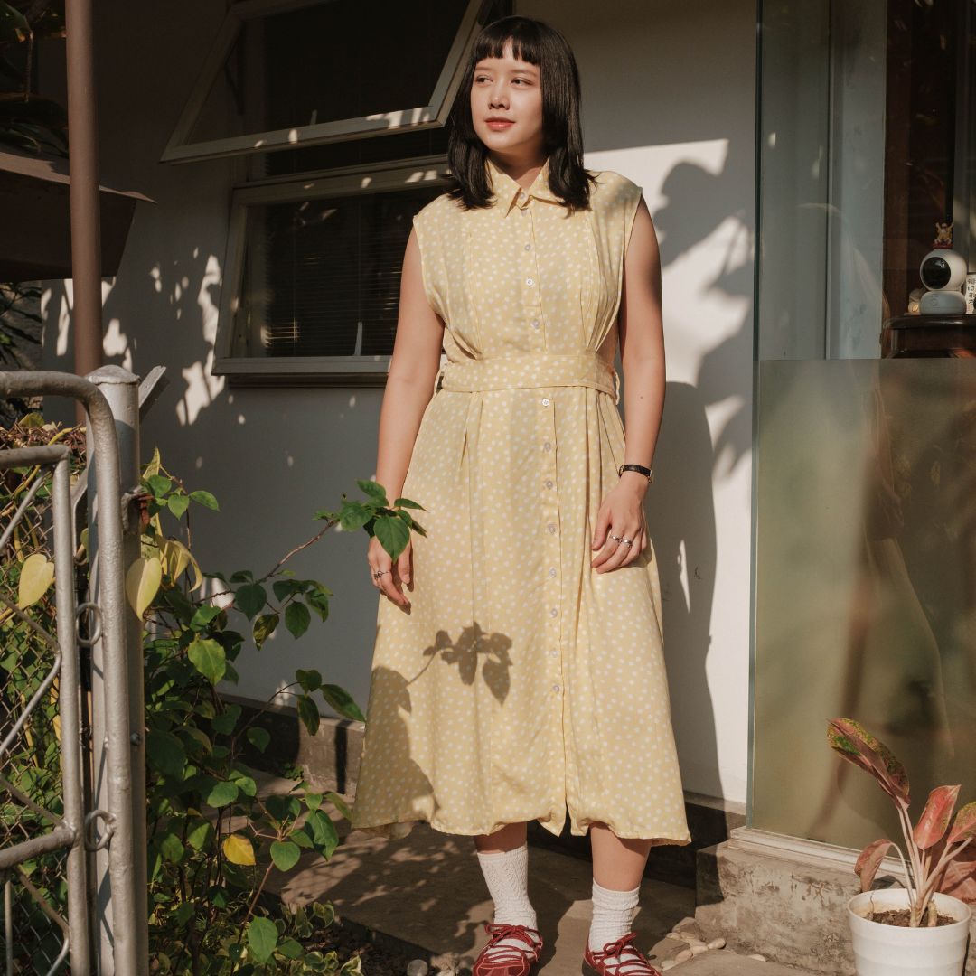PRE ORDER READY 25 JULI Mikhadou - Baju Menyusui Nursingwear Chloe Yellow Dress  / Dress Busui Rample
