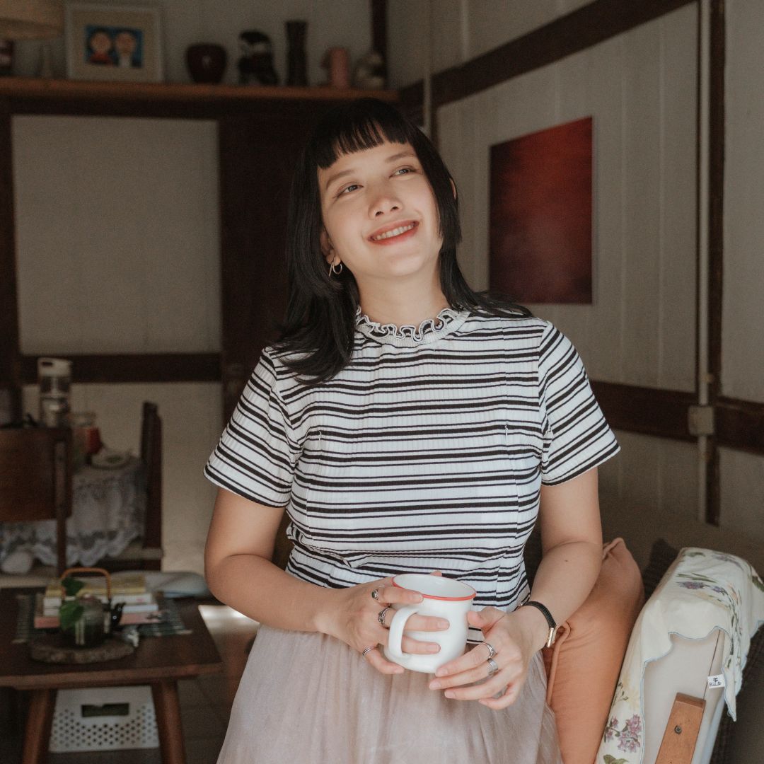 Mikhadou - Baju Menyusui Nursingwear Juliette Tee / Atasan Busui Lengan Pendek / Atasan Stripe