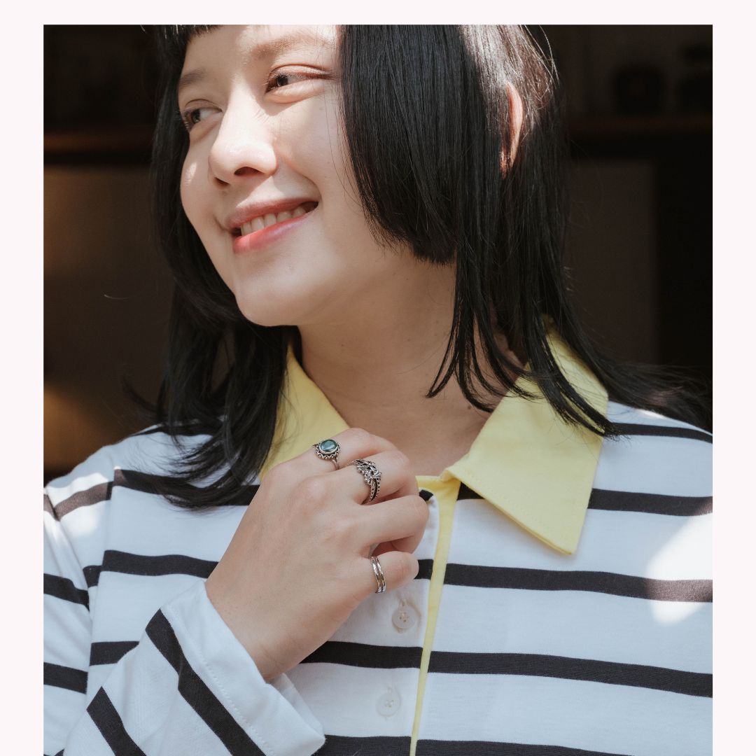 Mikhadou - Collete Polo Longsleeve - Nursingwear Baju Menyusui - Atasan Stripe - Bukaan Samping Kanan Kiri