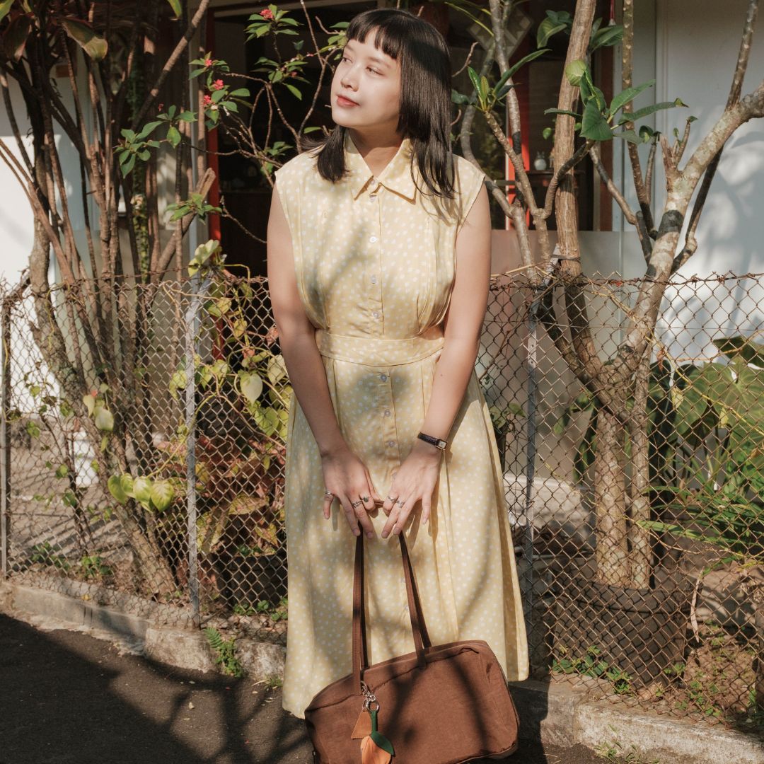 PRE ORDER READY 25 JULI Mikhadou - Baju Menyusui Nursingwear Chloe Yellow Dress  / Dress Busui Rample