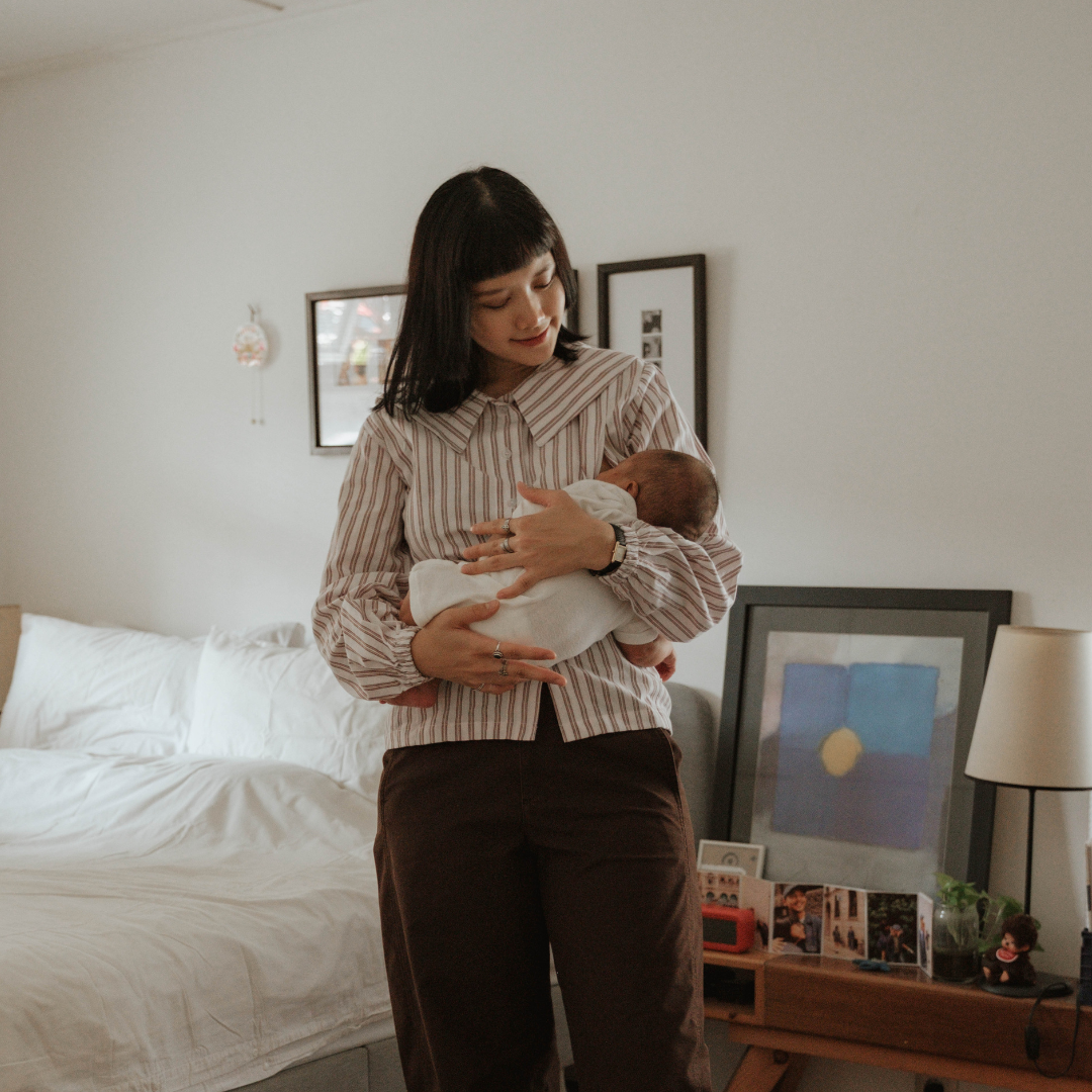Mikhadou - Eloise Blouse Longsleeve - Nursingwear Baju Menyusui - Atasan Stripe - Bukaan Samping Kanan Kiri