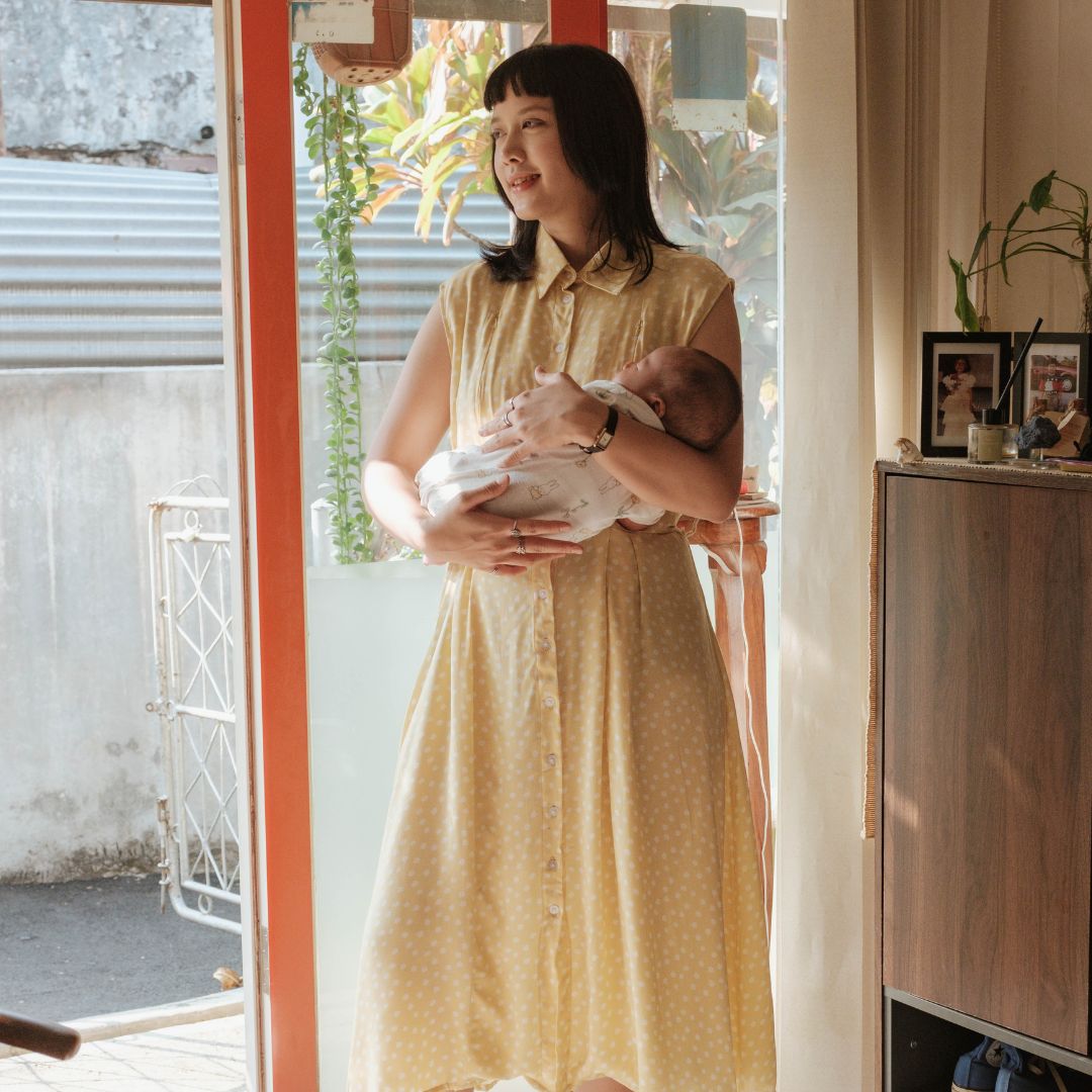 PRE ORDER READY 25 JULI Mikhadou - Baju Menyusui Nursingwear Chloe Yellow Dress  / Dress Busui Rample