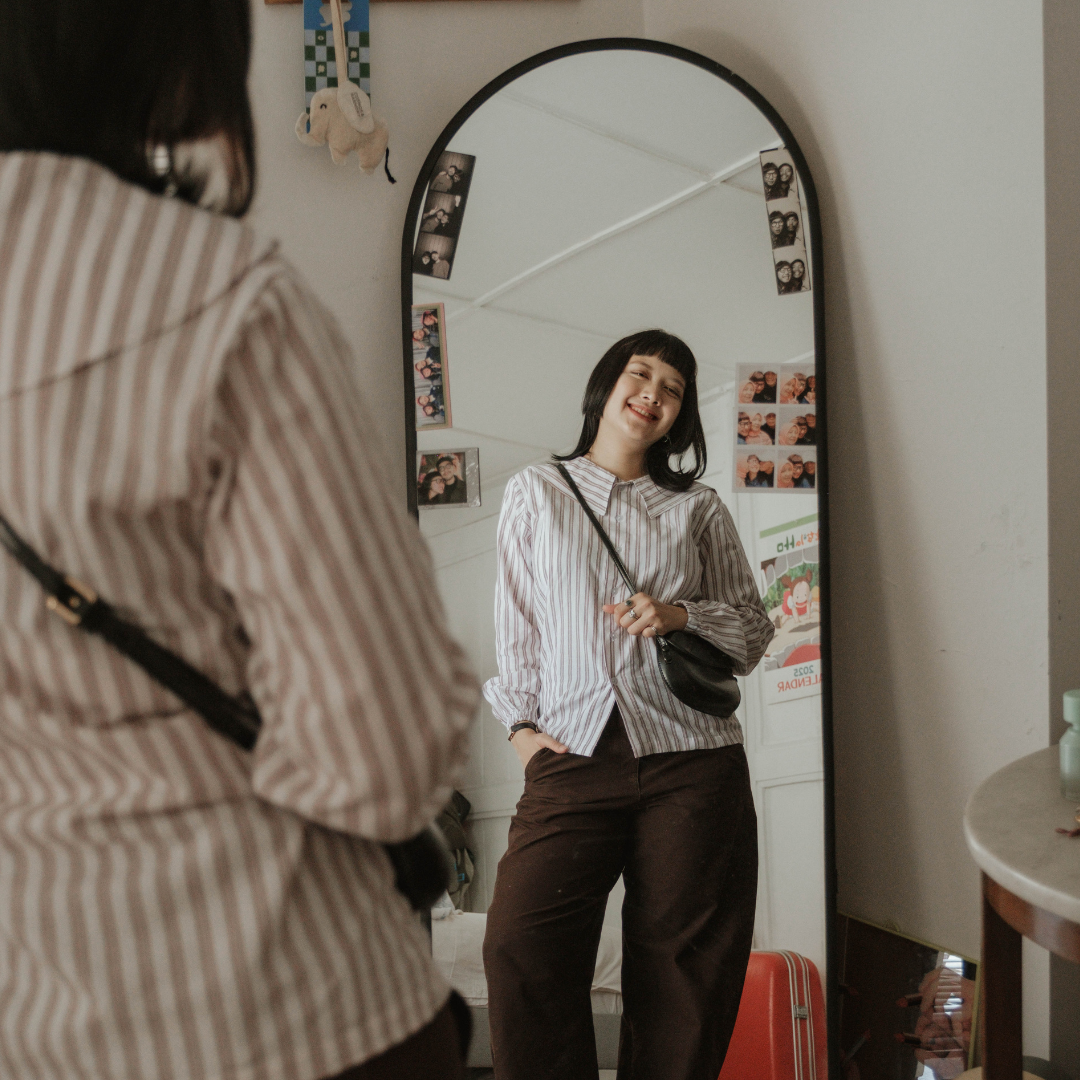 Mikhadou - Eloise Blouse Longsleeve - Nursingwear Baju Menyusui - Atasan Stripe - Bukaan Samping Kanan Kiri