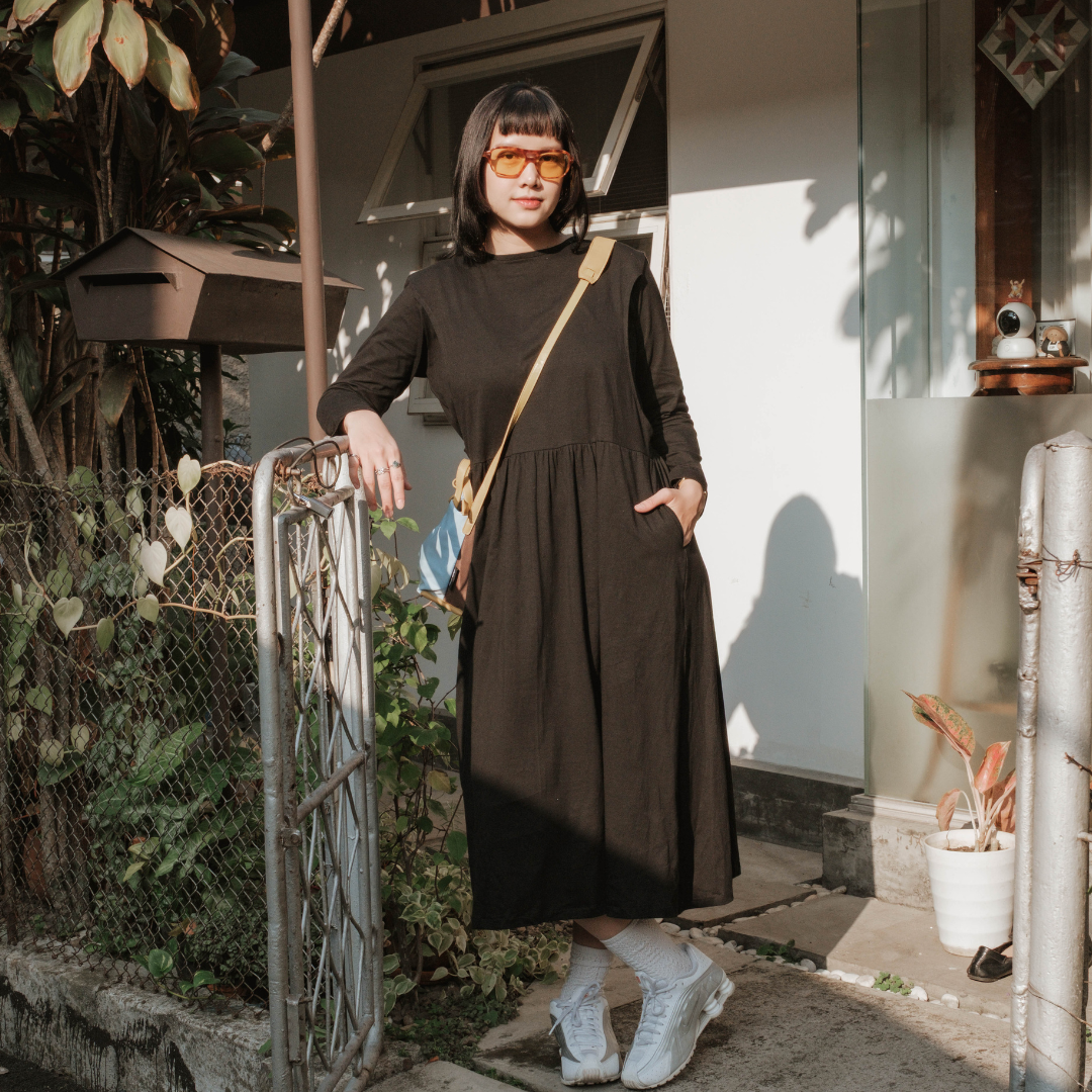 Mikhadou - Baju Menyusui Nursingwear Amelie Dress  / Dress Busui Rample / Dress Long Sleeve