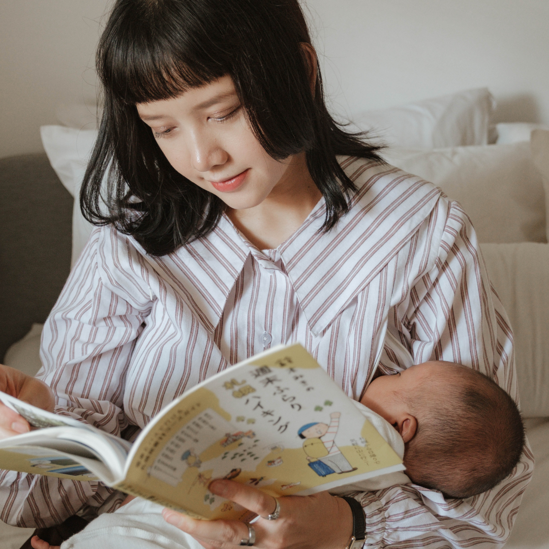 Mikhadou - Eloise Blouse Longsleeve - Nursingwear Baju Menyusui - Atasan Stripe - Bukaan Samping Kanan Kiri