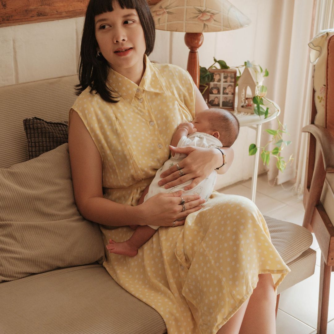 PRE ORDER READY 25 JULI Mikhadou - Baju Menyusui Nursingwear Chloe Yellow Dress  / Dress Busui Rample