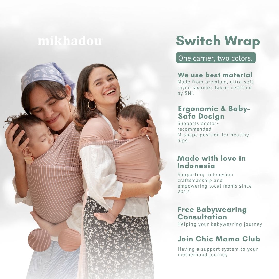 Stretchy Wrap - Reversible Breton Stripe Rose Dust | Gendongan Bayi