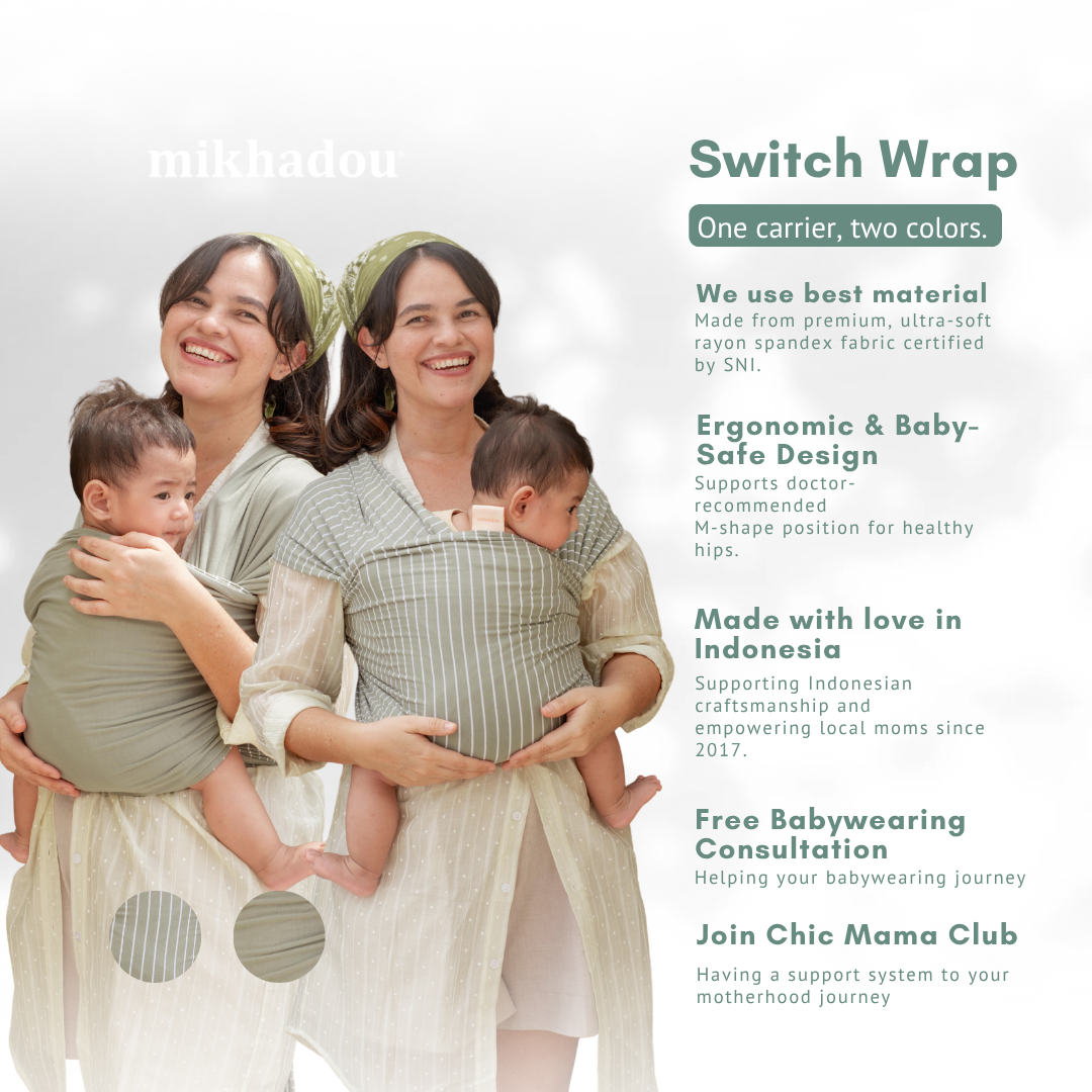 Stretchy Wrap - Reversible Breton Stripe Olive | Gendongan Bayi