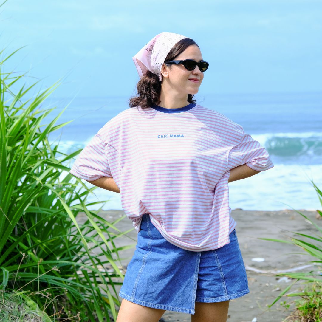 Mikhadou - Nursingwear Tee - Chic Mama Stripe / Baju Menyusui Lengan Pendek