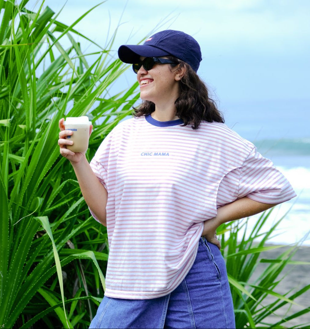 Mikhadou - Nursingwear Tee - Chic Mama Stripe / Baju Menyusui Lengan Pendek