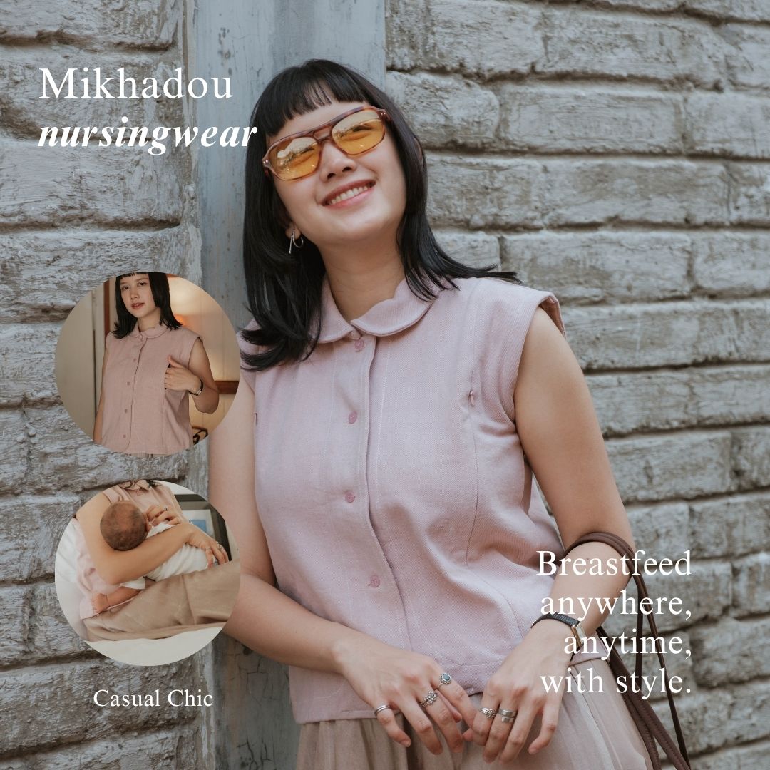 PRE ORDER READY 7 AGUSTUS Mikhadou - Denime Vest Jeans Pink Nursingwear - Baju Menyusui Bukaan Resleting - Busui Friendly