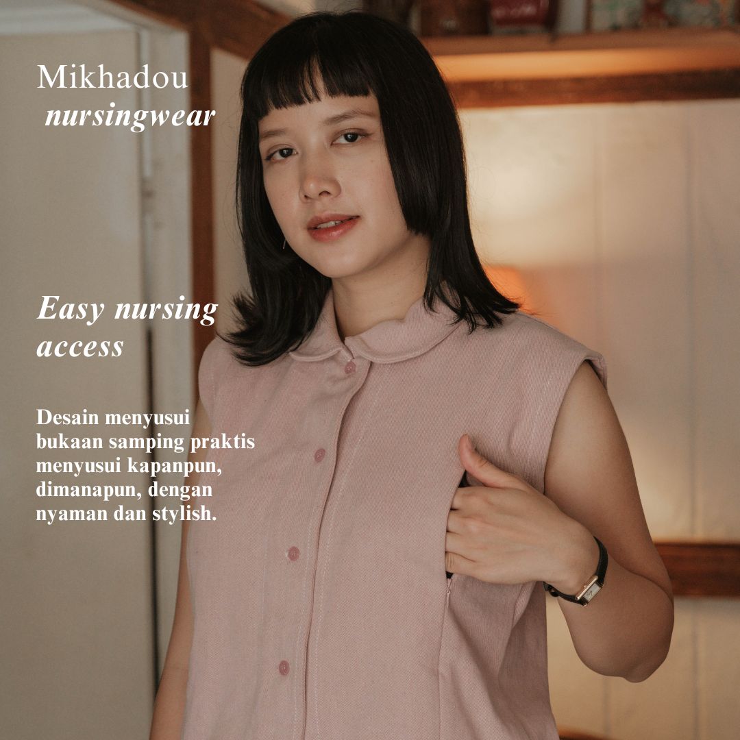 PRE ORDER READY 7 AGUSTUS Mikhadou - Denime Vest Jeans Pink Nursingwear - Baju Menyusui Bukaan Resleting - Busui Friendly